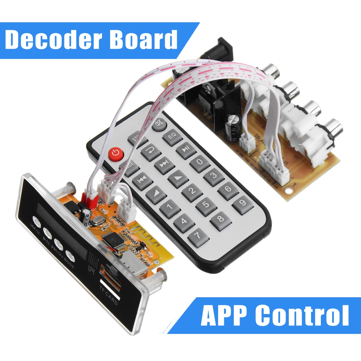 

7-12V DC 4.2 bluetooth MP3 Decoder Board APE REMOTE APP Silica Gel Remote Controller Yellow Board + Rear Board