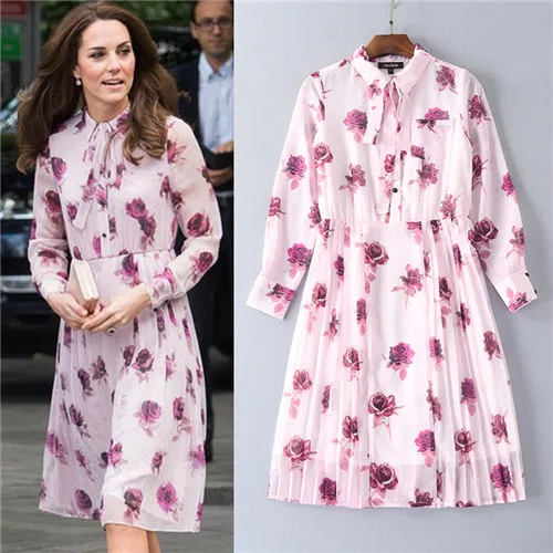 2017 kate middleton dress chiffon long sleeve knee length a line ...