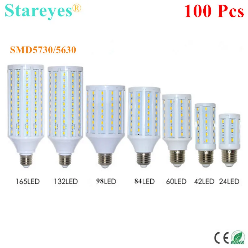 100 шт. E27 E14 B22 SMD 5630 5730 24 42 60 84 98 132 165 Светодиодный лампочки кукурузы пятно свет лампы светодиодный droplight кукурузы освещения