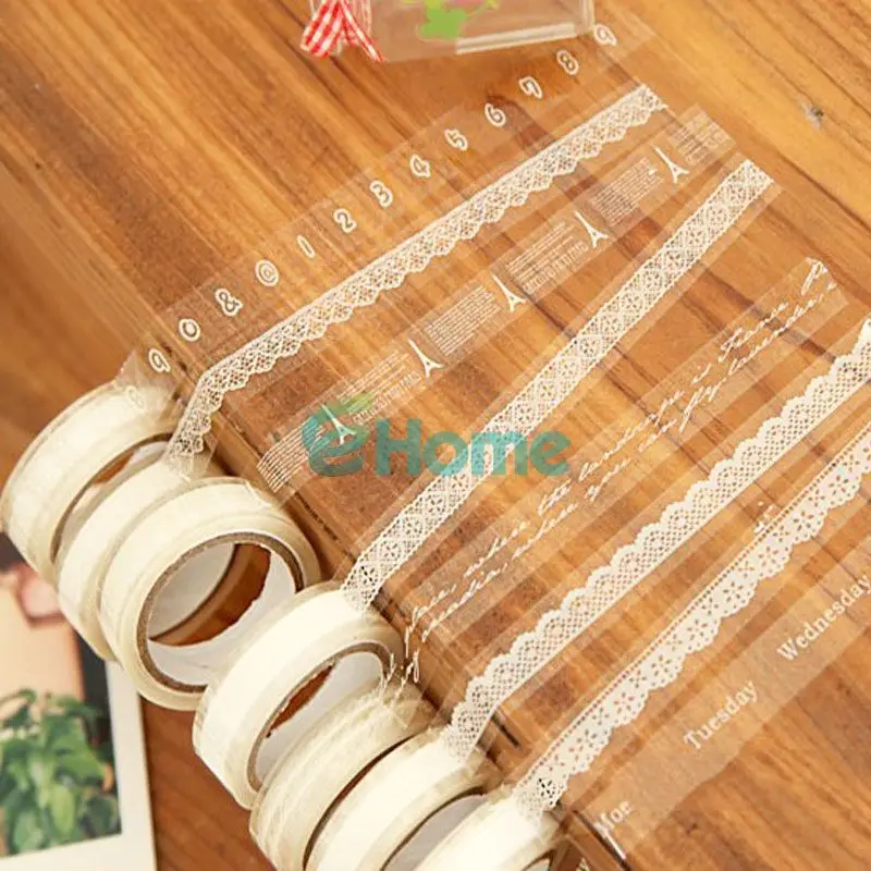 

5 X White Translucent Sticky Adhesive Various Pattern Tape Decorative Lace Stickers FFY #51182