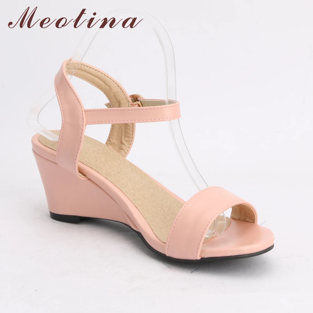 Meotina/обувь; женские босоножки; летние женские босоножки на танкетке; повседневная женская обувь с пряжкой; туфли на высоком каблуке с открытым носком; цвет розовый, белый, черный; размеры 34-43