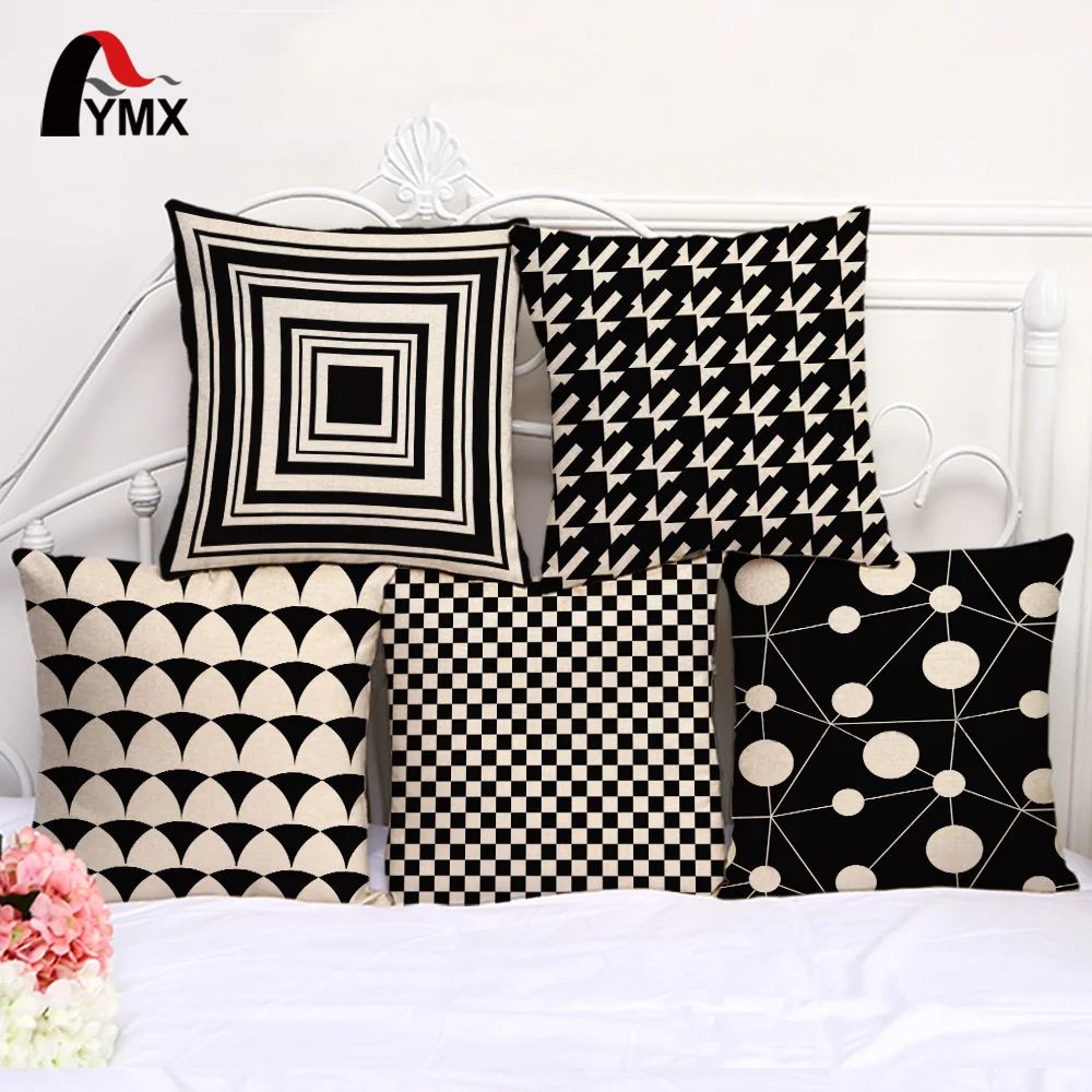 Buy Black and White Geometric Cushion Cover Abstract