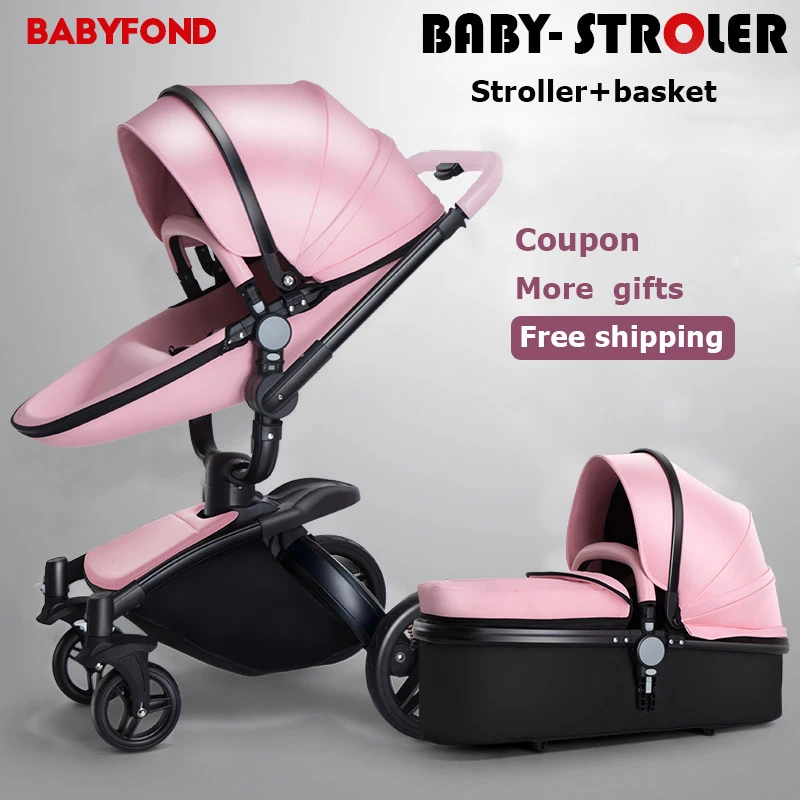 

European Baby Strollers Sale Baby Brand Strollers Upgrade Version 2017 Leather Car Pink Color Black Frame New 2 In1 Pram