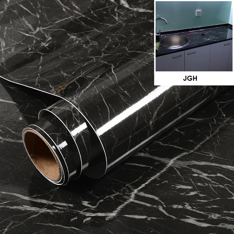 Thicking ПВХ водонепроницаемый серый белый черный мрамор самоклеющиеся обои для кухни гостиной контактная бумага