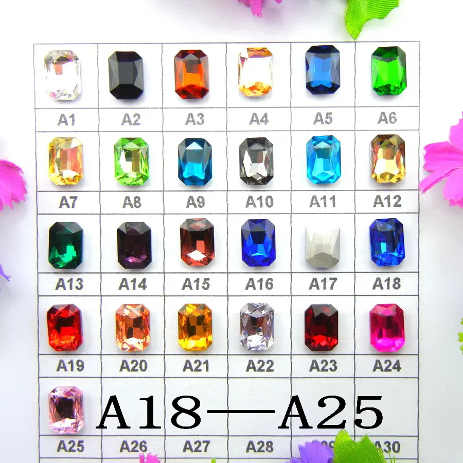 

[A18-A25] 4*6mm 6*8mm 8*10mm 10*14mm 13*18mm 18*25mm 18*27mm Colors Rectangle shape glass crystal Glue on rhinestone diy trim