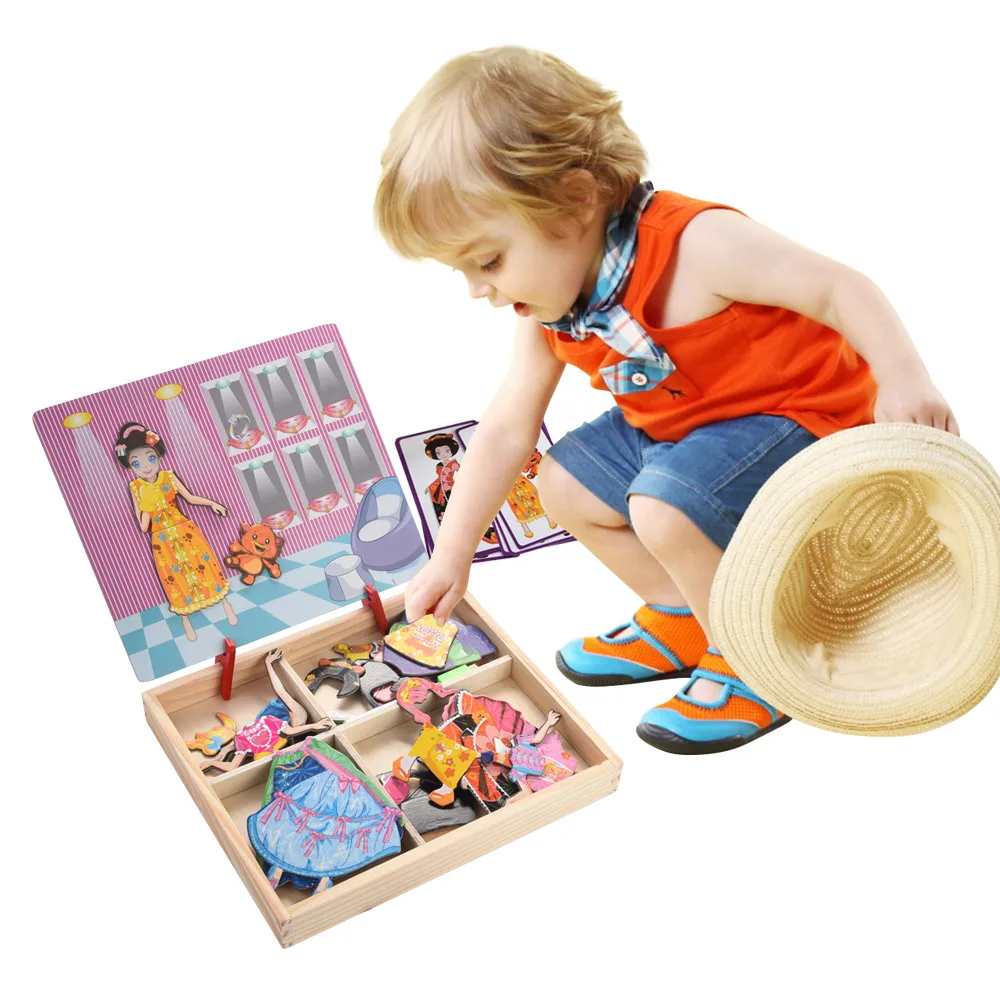 Girl Dress Up toys DIY Double Puzzles Kids Wooden Toys