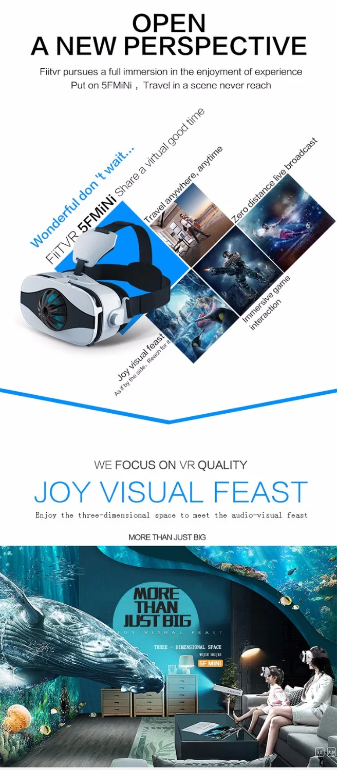 Fiit VR 5F мини 3D очки Вентилятор охлаждения виртуальной реальности коробка Deluxe Edition