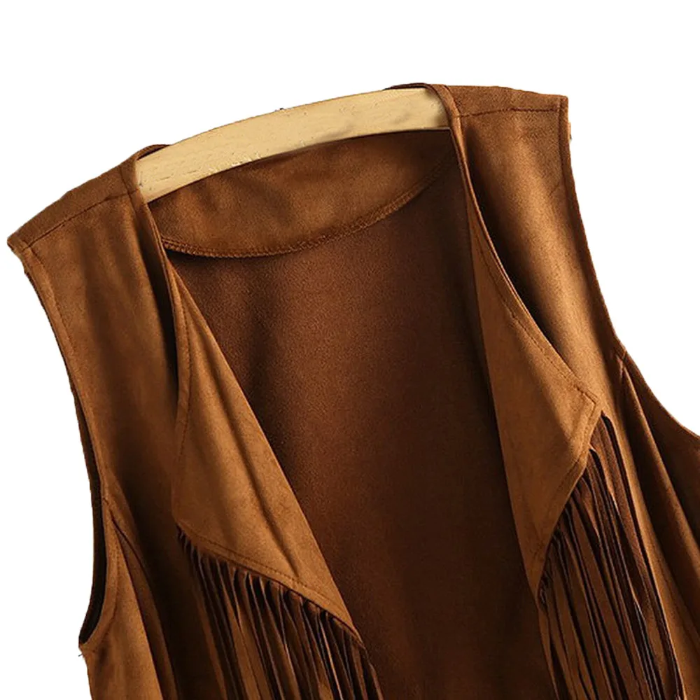 WOMAIL Женская куртка осенне-зимняя из искусственной замши в этническом стиле без рукавов кисточки бахрома кардиган 18 OCT9