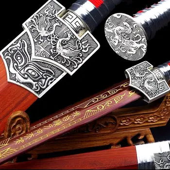 

Handmade Chinese Folded Damascus Steel Wushu Sword Han Tang Dao Jian Double-Groove Blade
