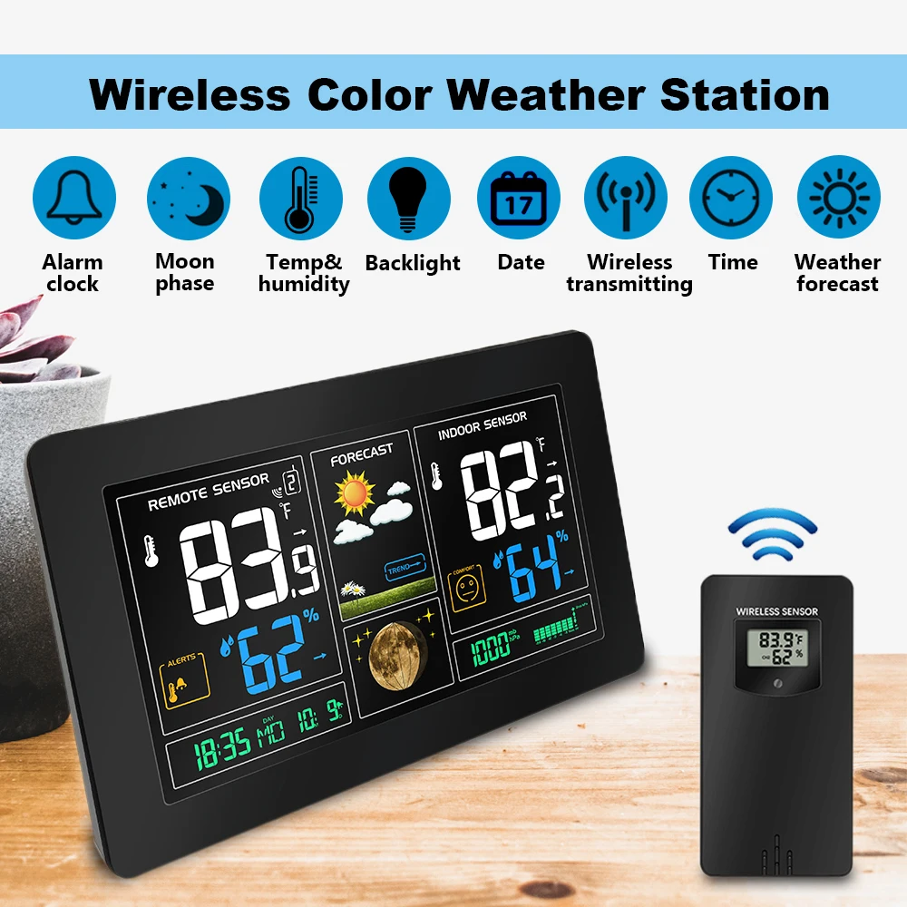 

Wireless Color Digital USB Outdoor Barometric Pressure Hygrometer Thermometer Clock Weather Station with 2 Sensor