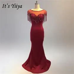 Это YiiYa Труба вечерние платья с круглым вырезом Бисер кисточкой рукавов длиной до пола Русалка ужин Vestidos CQX022 вечерние платья