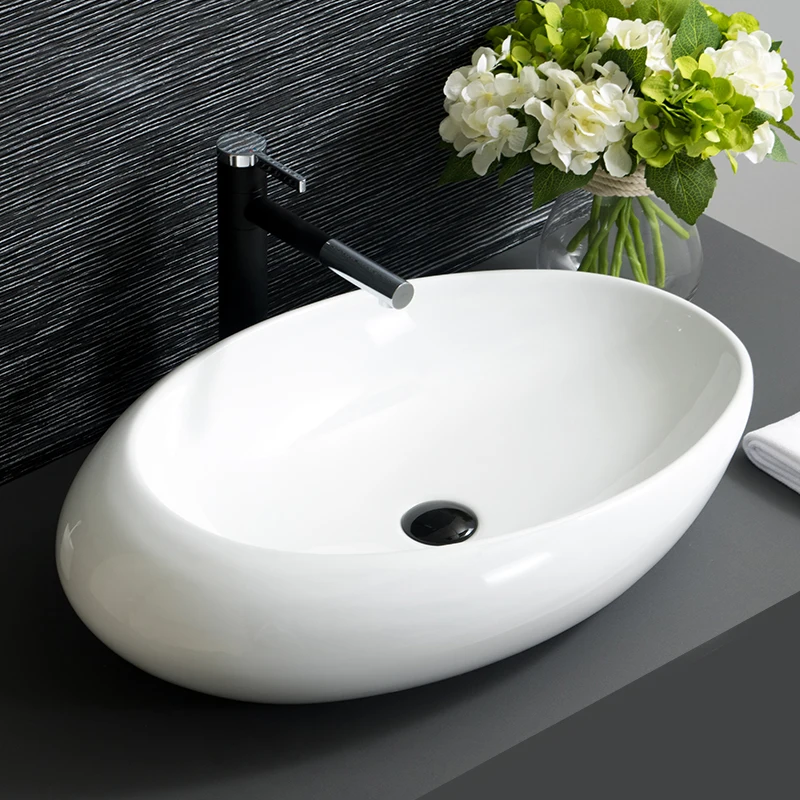 1 Ceramic Washbasin Sink Ceramic Oval Attachment Square Large Basin White 