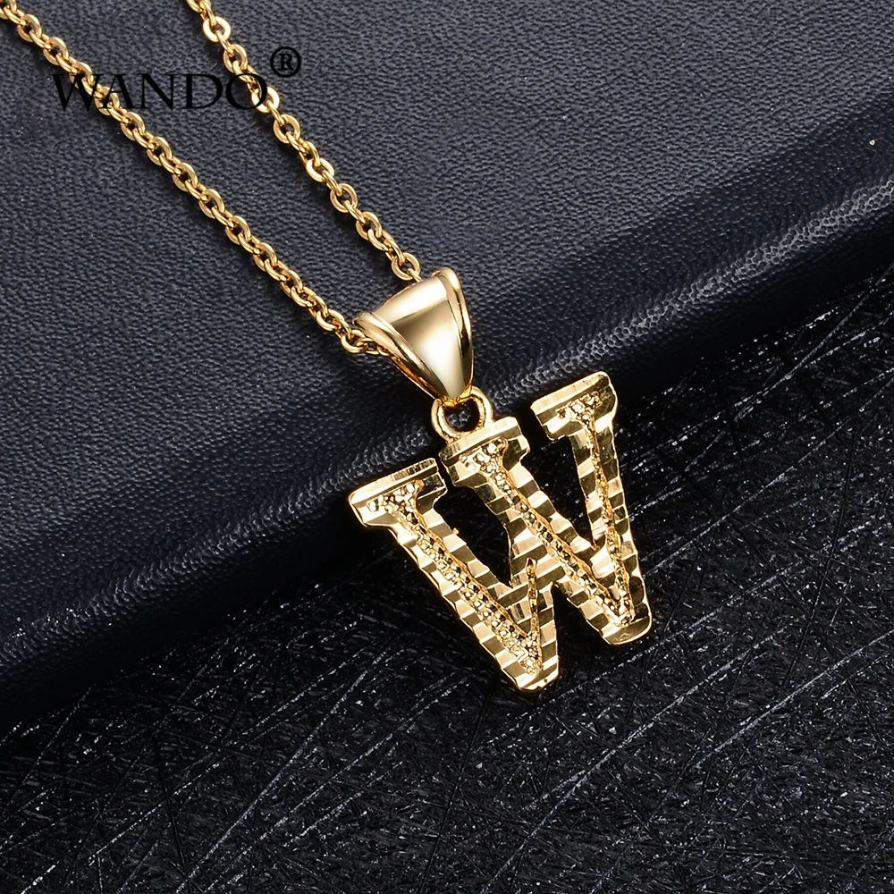 

WANDO A-Z Small Letters chains Necklaces unisex for women/man Gold Color Fashion Couple pendant copper trendy Jewelry gifts p75