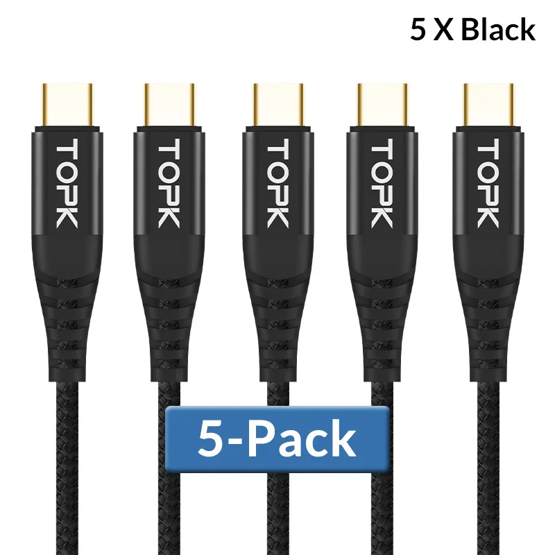 TOPK [5-Pack] usb type-C кабель для USB C кабель для мобильного телефона 3 a кабель для быстрой зарядки type-C для устройств usb type-C - Цвет: Черный