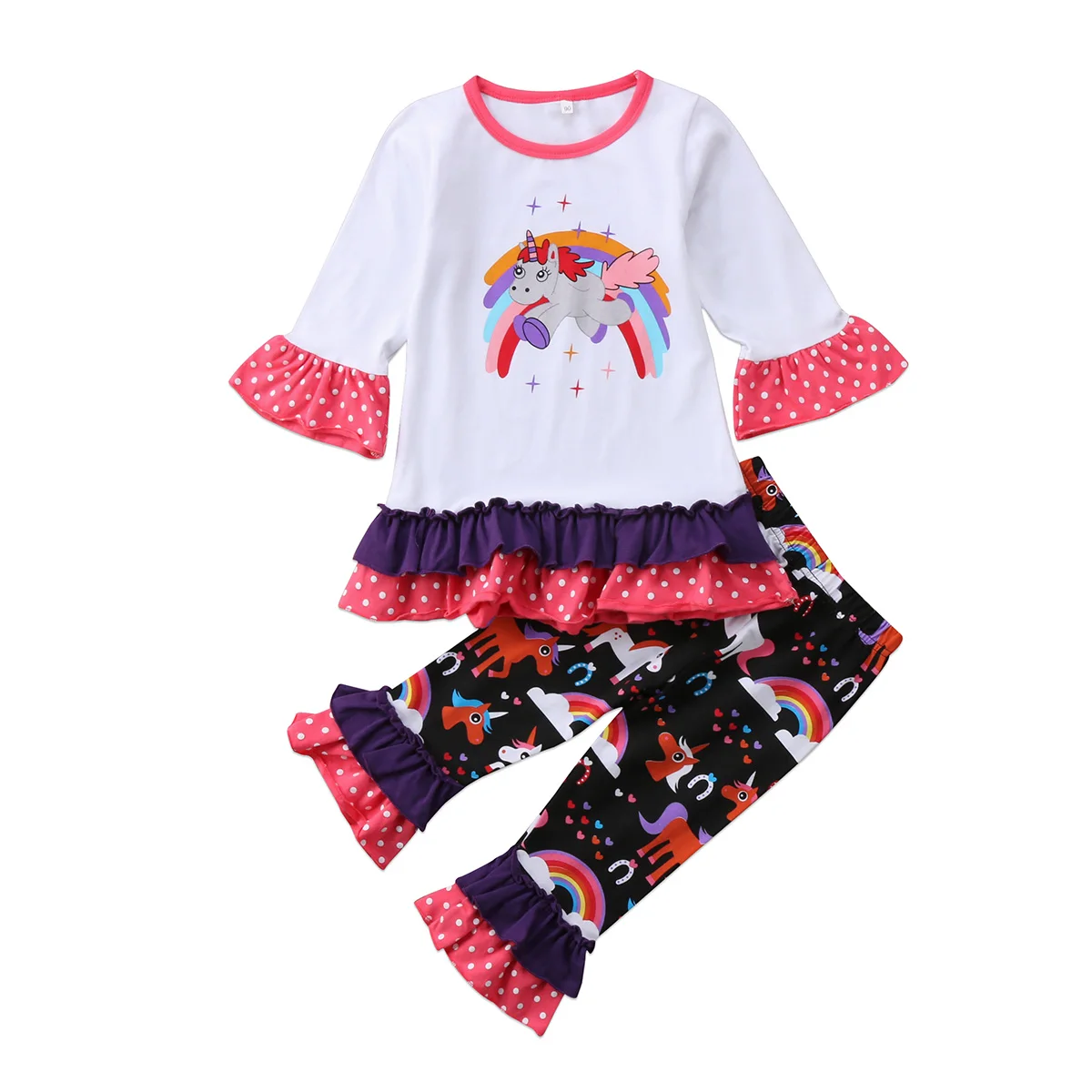 Cute Unicorn Toddler Girls Kids Ruffled Tops Pants 2Pcs Outfits Clothes