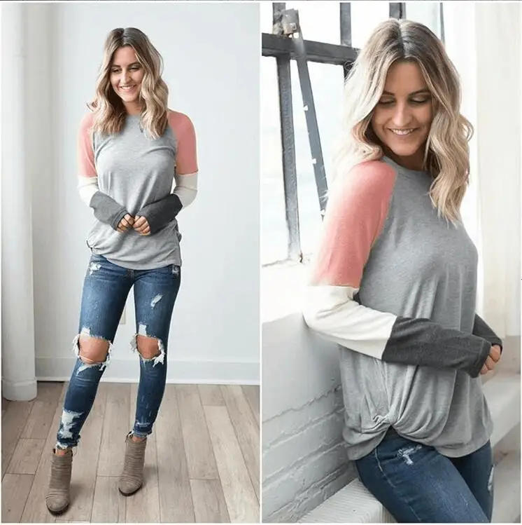 

New 2019 Autumn Winter Tops Women Long Sleeve Sexy Casual Comfortable O-Neck Print T-shirt Slim Patchwork T-shirt Tops Vestidos