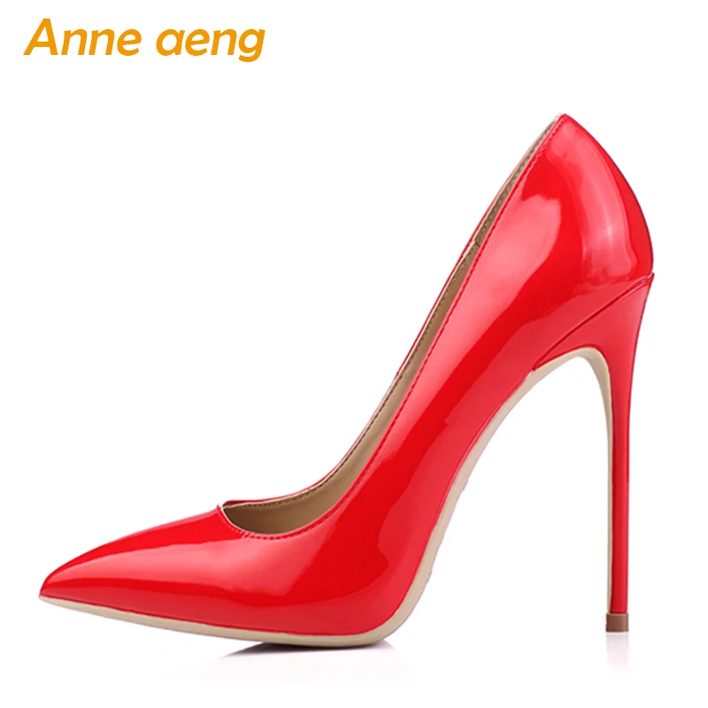 Vente 12 cm Haute mince Talons Femmes Pompes Bout Pointu Peu Profonde De Mariée Chaussures Sexy Dames Femmes Chaussures De Mariage Rouge Talons hauts grande Taille 34 46