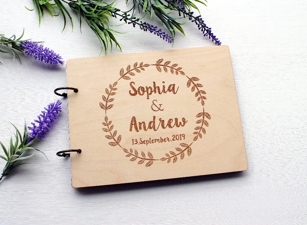 

Wreath Wedding Guestbook ,Photo album bridal shower engagement anniversary -Rustic Wedding gifts,Wood rustic wedding guest book,