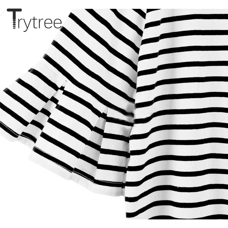 Trytree Весна Лето Топ Женская футболка Повседневная полиэфирная рубашка полосатые