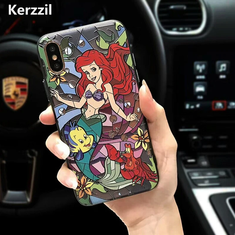 

Kerzzil Mermaid princess 3D Relief Phone Case For iPhoneX Cute Cartoon Matte Hard PC Cover Back Cases For iPhone X Capa