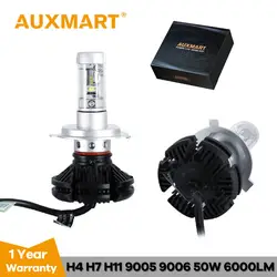 Auxmart H4 фар автомобиля комплект H7 светодио дный лампы H11 9006 9005 один Combo Луч светодио дный фары 50 Вт 6000lm 6500 К Авто светодио дный свет лампы