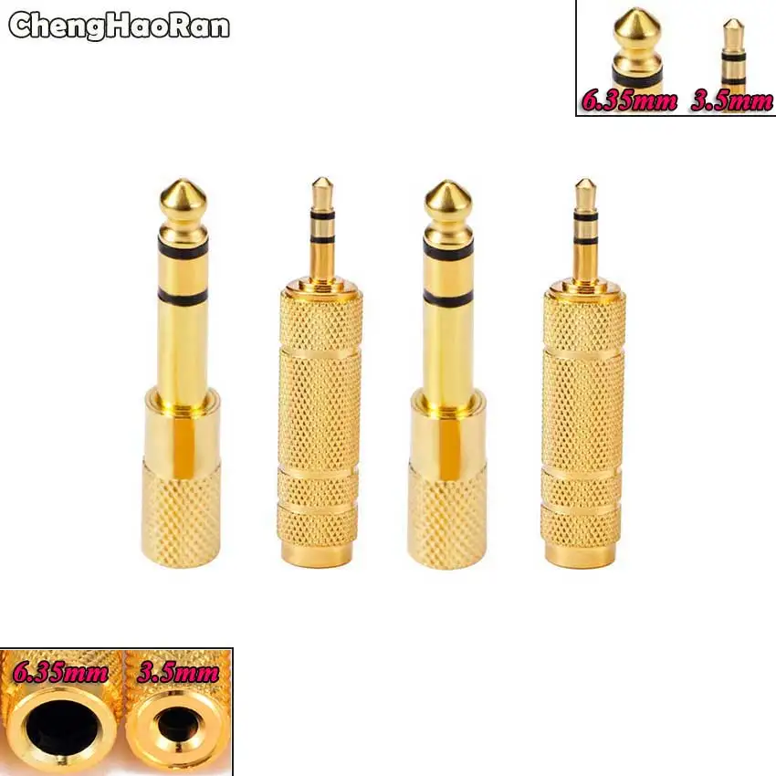 ChengHaoRan 4pcs Gold 6.5mm 1/4 Male to 3.5mm Female Audio Adapter 6.35 mm Jack Stereo Converter Cable For Microphone 6 5 mm socket female to 3 5 mm plug male stereo audio adapter jack converter microphone