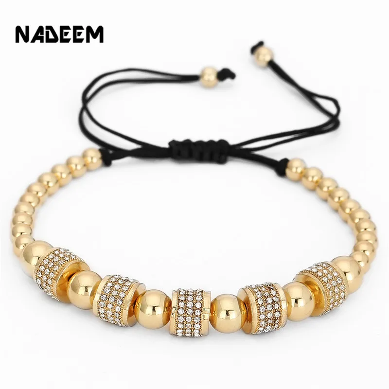 NADEEM Fashion Gold Color Full CZ Charm Anil Arjandas Bracelet Micro Pave Setting Czech Braiding Men Women Macrame Bead Bracelet