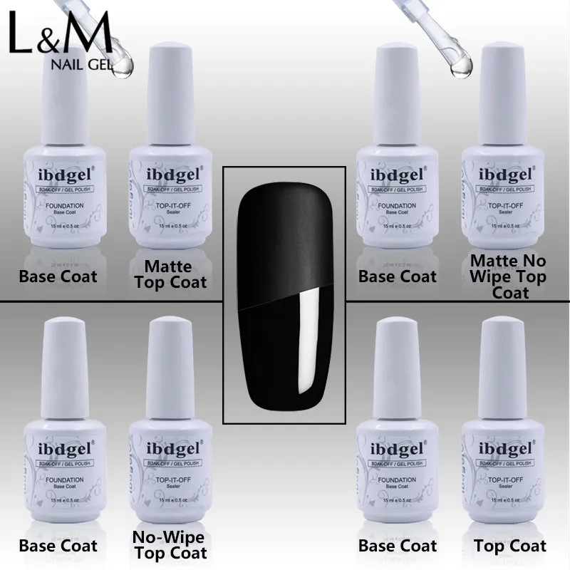 

Free Shipping 1 bottle ibdgel Base Coat Top Coat Gel Lacquer 15ml Matte Top Coat UV Gel Nail Base Coat