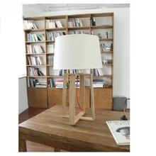 Креативная модная настольная лампа из натурального дерева с тканевым абажуром, EMS