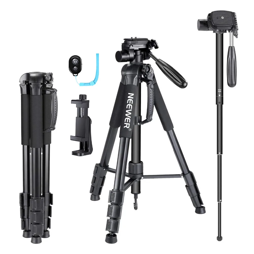 Phone Camera Tripod Portable Aluminum Alloy Camera Tripod with 3-Way Swivel Pan Head and Carrying Bag for DSLR DV Video Camcorder 