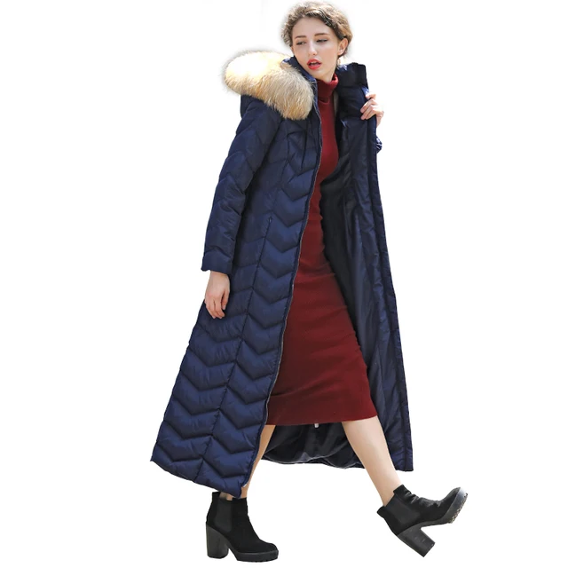 Best price at $162 Cheap Women Winter Warm Coats 2016 Raccoon Fur Collar Hooded Long Jackets Parkas Plus Size Abrigo Largo Plumas Mujer RS422
