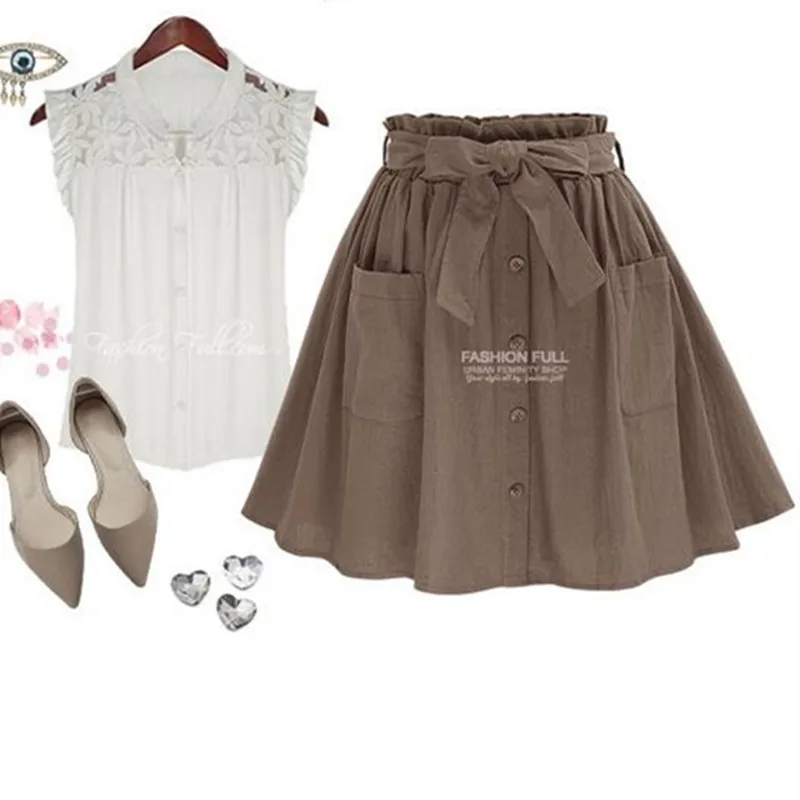 Kaufen HziriP Frauen Röcke Vintage Hohe Taille Tasche Solide Bogen Gürtel Midi Rock Neue Ankunft Sommer Europa Armee Grün Mädchen Rock faldas