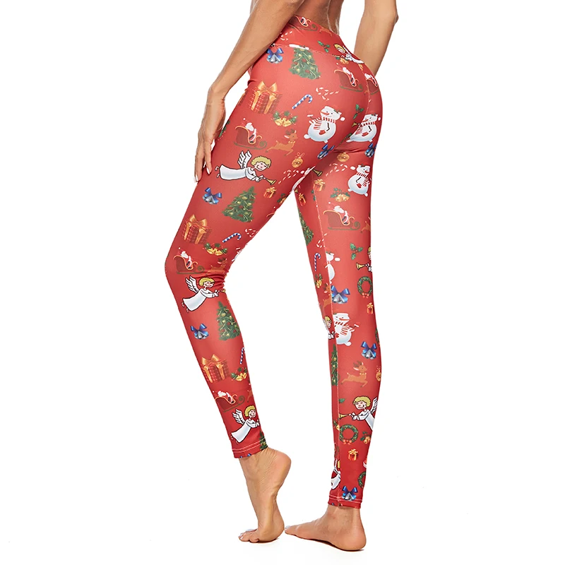 

New Design Christmas Leggings Women Funny Printing Leggins Mujer High Waist Skinny Fitness Pants Knit Casual Red Women Leggings