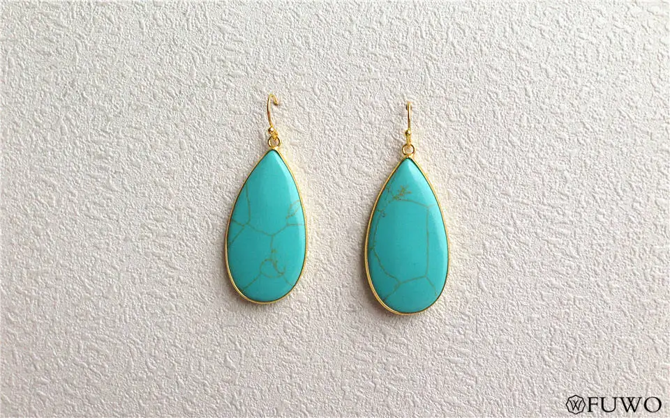 Turquoise triangle arrow kite tear shape natural stone drop earrings 14