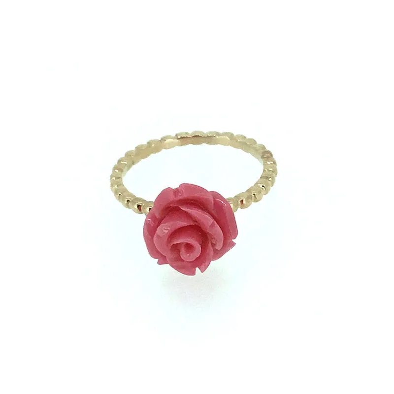 ANI 18K Rose Gold AU750 Women Wedding font b Ring b font Natural Coral Flower Fashion