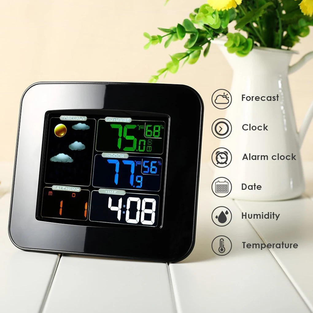 

Color Weather Station Wireless Thermometer Hygrometer Clock Forecast Meter Digital In/Outdoor Temperature Humidity Barometer