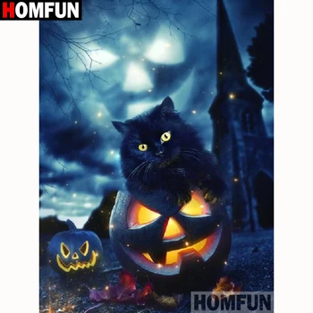 

HOMFUN Full Square/Round Drill 5D DIY Diamond Painting "Cat castle scenery" Embroidery Cross Stitch 5D Home Decor Gift A18249