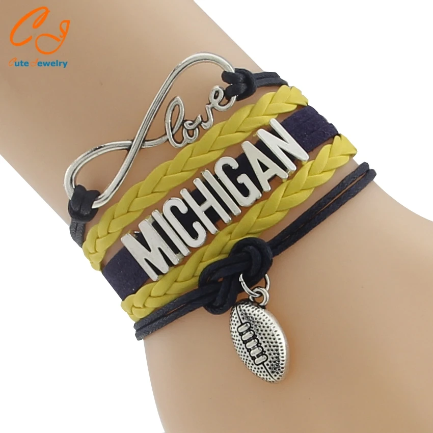 Бесконечная любовь Michigan State Футбол Браслет для спортивной команды темно-синий желтый настроить Спорт дружбы браслеты