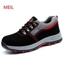 Fashion Men Breathable Steel Toe Covers Working Safety Shoes Big Size Platform Anti-puncture Tooling Security Boots Sapato 35-46 big size men fashion breathable steel toe cap working safety shoes genuine leather slip on tooling boots protection footwear