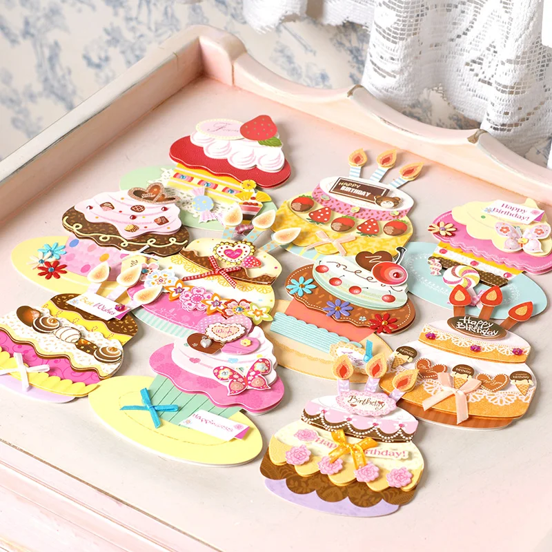 

Creative children's greeting CARDS Birthday cake shaped greeting CARDS Mini cartoon Hot drilling flash powder thank you card