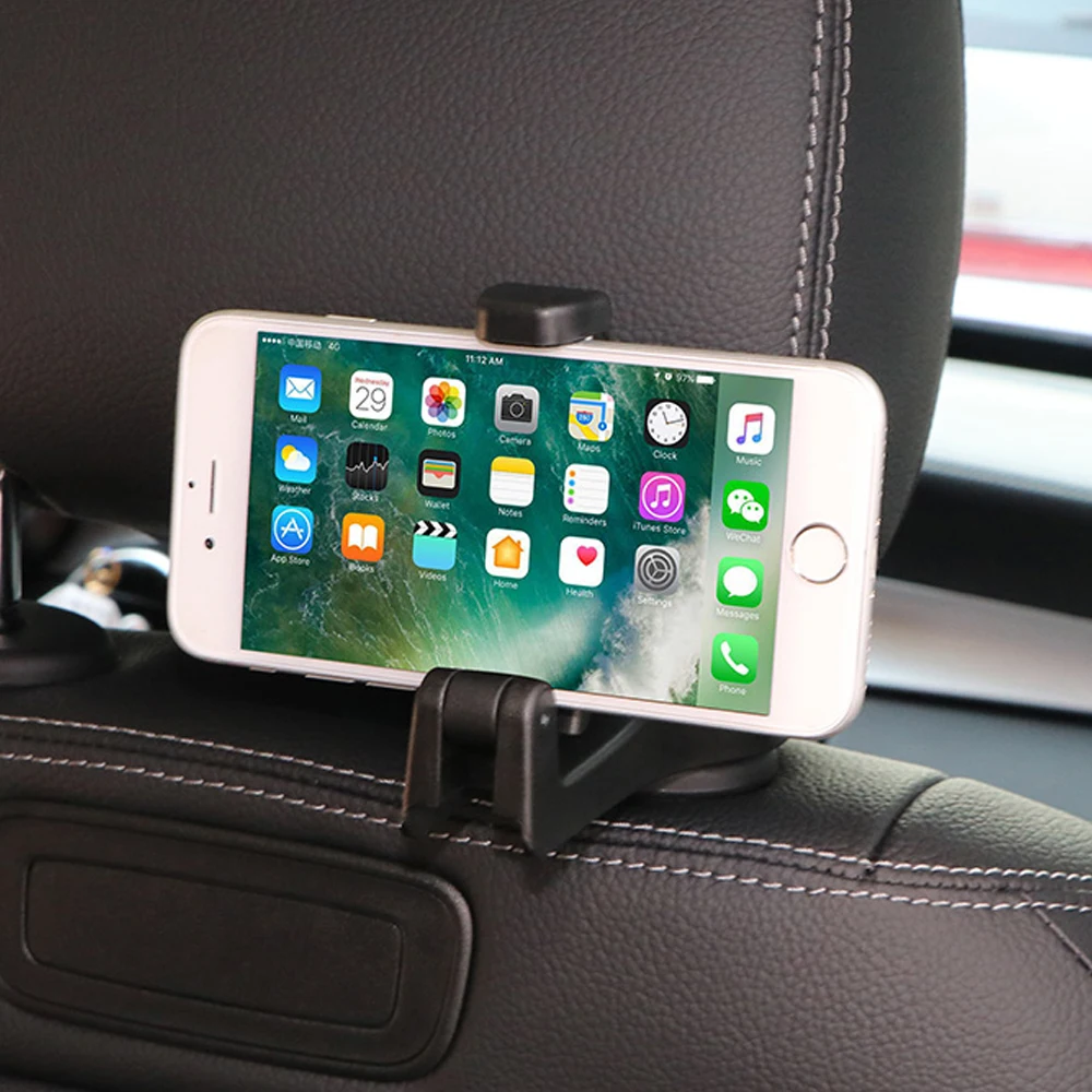

Auto Car Headrest Hooks Multi-function Seat back Hook & Car Phone Mount Holder Fastener Seat Back Hanger Clips for Bag Handbag