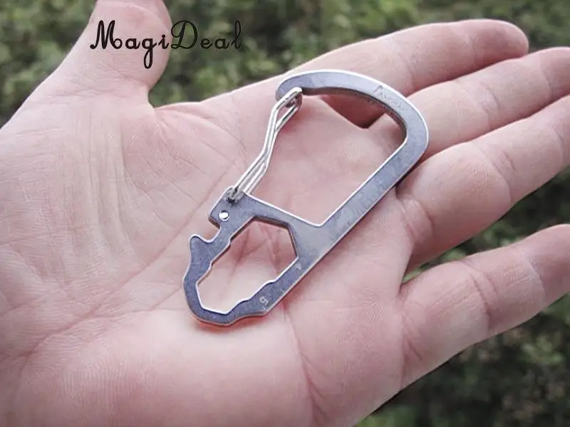 MagiDeal Multifunctional Stainless Steel Carabiner Hook Clasp Buckle w/ Scale Camping Hiking Climbing Keychain Aid Acce Silver