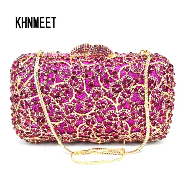 Luxury Fashion Crystal Fuschia Evening Bag Women Wedding Party Purse Luxury Fashion Crystal Fuschia Evening Bag Women Wedding Party Purse Bridal Clutch Female Prom