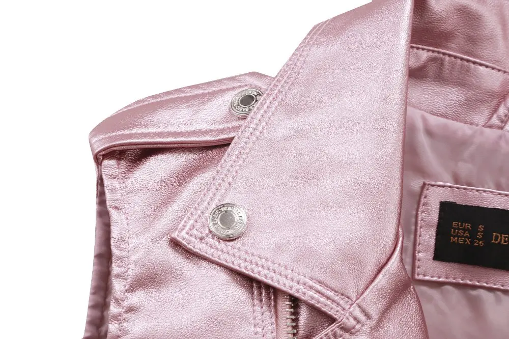 Модная кожаная жилетка женская кожаная куртка без рукавов отложной воротник карманы ПУ жилет кожаная куртка 5 цветов Розовый