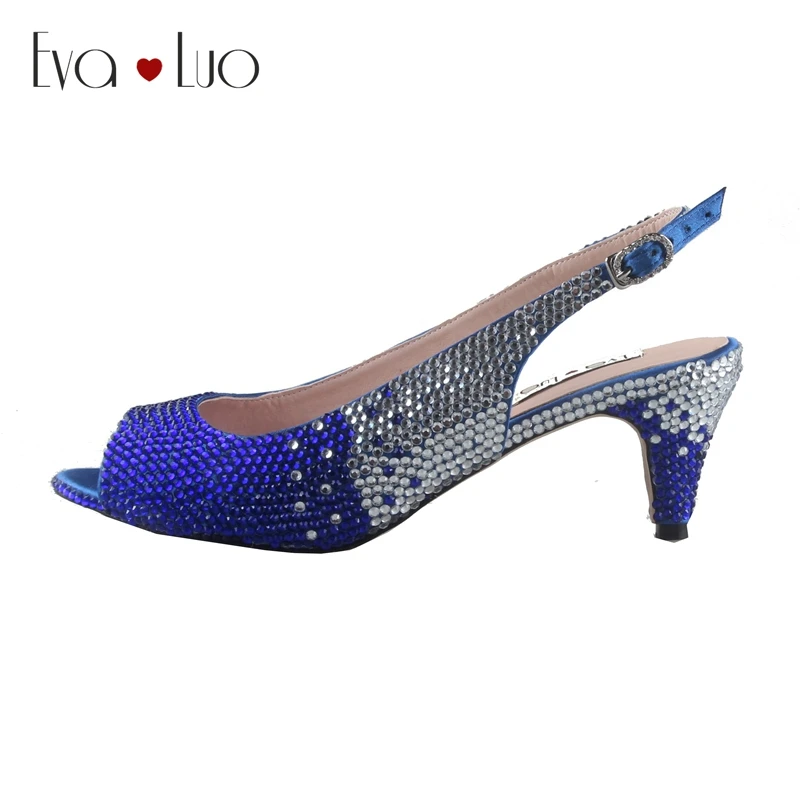 CHS763 DHL Custom Handmade Royal Blue Crystal SlingBacks Dress Pumps ...