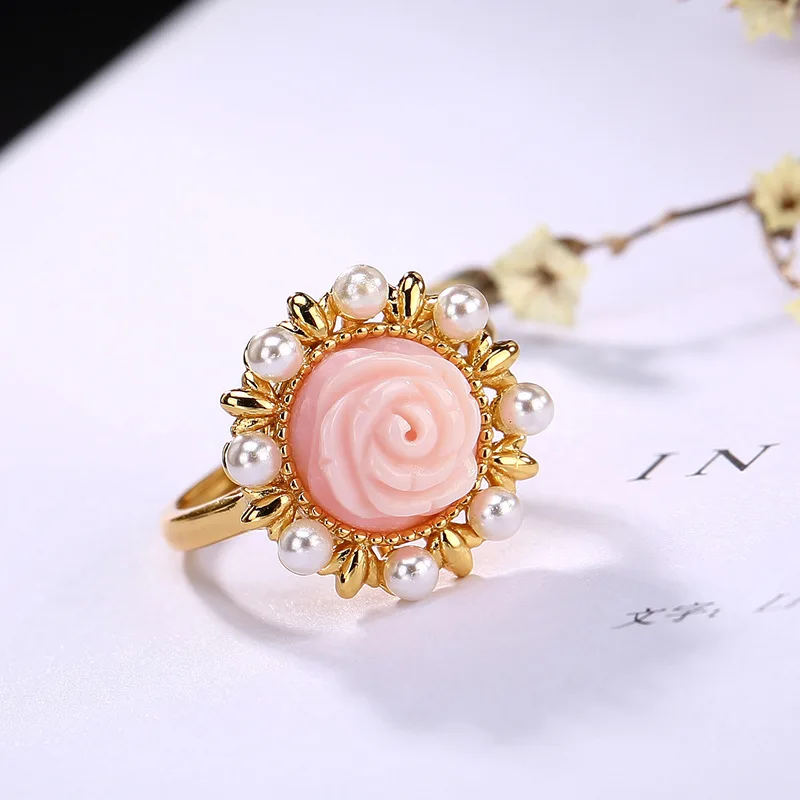 

2018 New 925 Sterling silver Ring Elegance Pearl queen Shell Ring For Women Rose silver Ring wholesale personality