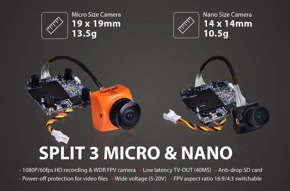 Runcam split 3 Micro Nano Dc5-20v 1080 p/60fps Hd запись и wdr Fpv камера Pal/ntsc переключаемая 40 мс низкая задержка для Rc