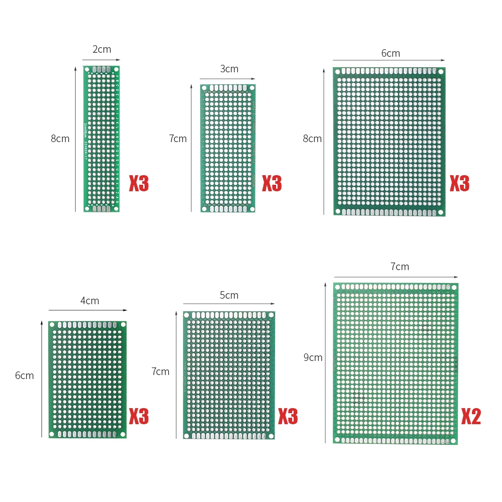 17 шт. двусторонняя печатная плата Прототип Комплект 6 размеров Универсальный печатная плата для DIY пайки электронных проектов