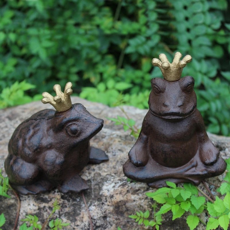 Set of 2 Charming Crowned Frog Prince Cast Iron Figural Sculpture Statue Vintage Ornament Home Garden Accent Cottage House Decor Set of 2 Charming Crowned Frog Prince Cast Iron Figural Sculpture Statue Vintage Ornament Home Garden Accent Cottage House Decor