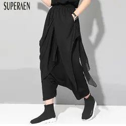 SuperAen/европейские модные женские поддельные брюки из двух частей, асимметричные шифоновые свободные штаны большого размера длиной до